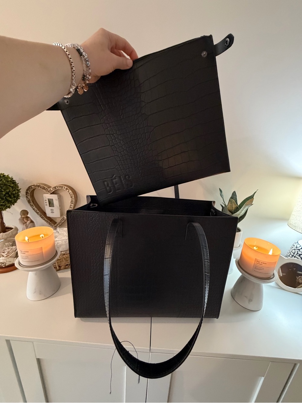 BEIS Black Croc-Embossed Laptop Tote - Picture 3 of 3